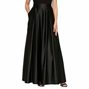 Alex Evenings Small Formal Black Satin Full Length Maxi Pleated Skirt